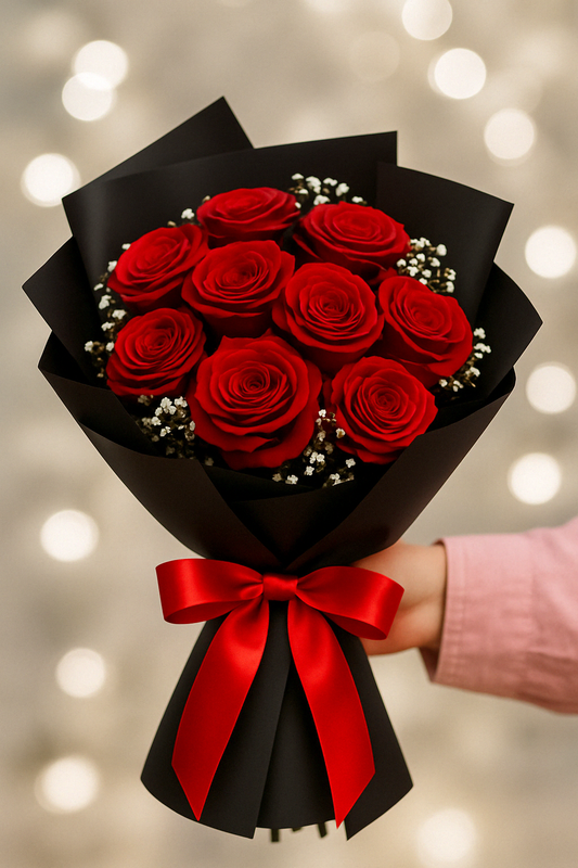 Rouge Royal – Bouquet Élégant en Roses Rouges & Éclat Satiné